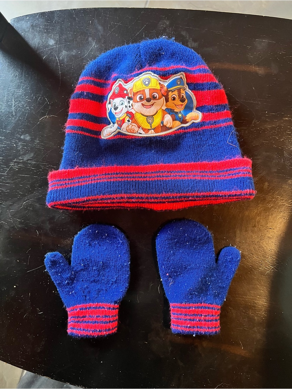 Paw Patrol Blue and Red Knit Beanie with Mittens Set